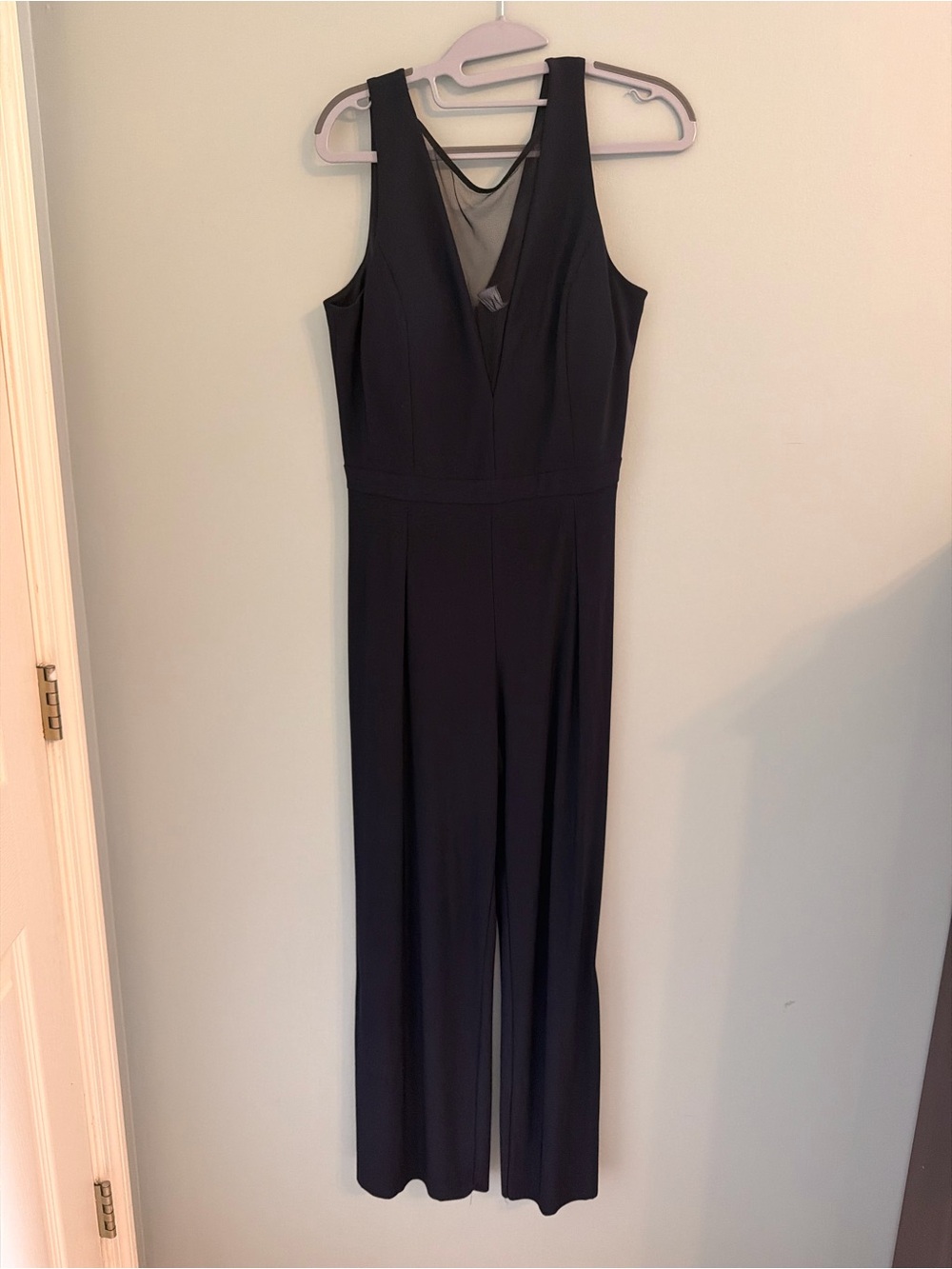 Night Way Collections Black Sleeveless V-Neck Jumpsuit with Mesh Inset